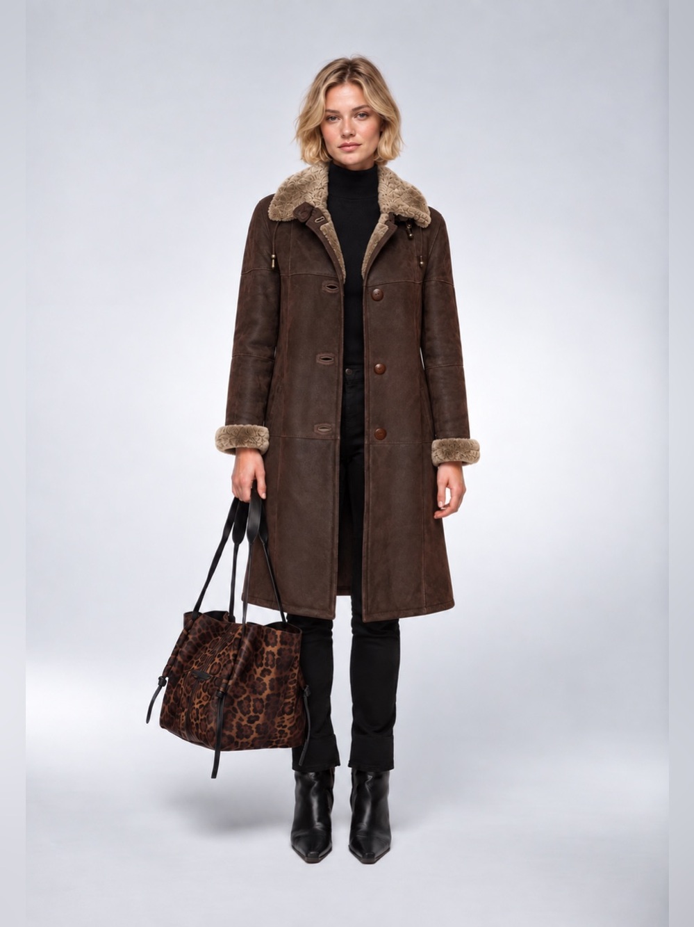 HIDE SOCIETY- Rare Vintage Genuine Chocolate Sheepskin Shearling Coat